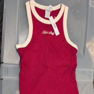Victoria's Secret Red Ribbed Tank with Cream Trim